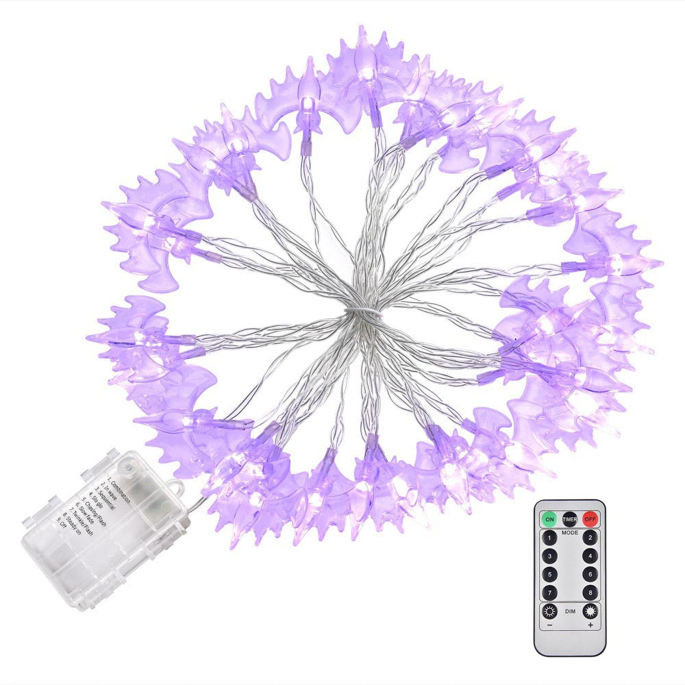 Yescom 15Ft Halloween String Lights Purple Bat Remote Control