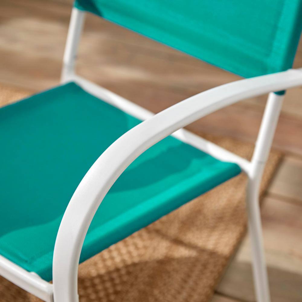 StyleWell Mix and Match Stationary Stackable Steel Split Back Sling Outdoor Patio Dining Chair in Emerald Coast Green (2-Pack) FCS70391G2PKWEC