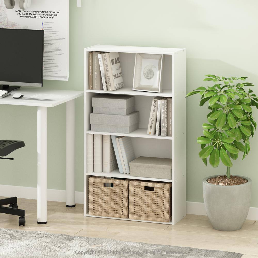 Furinno 23.6 in. White Wood 4-Shelf Standard Bookcase with Storage 11209WH