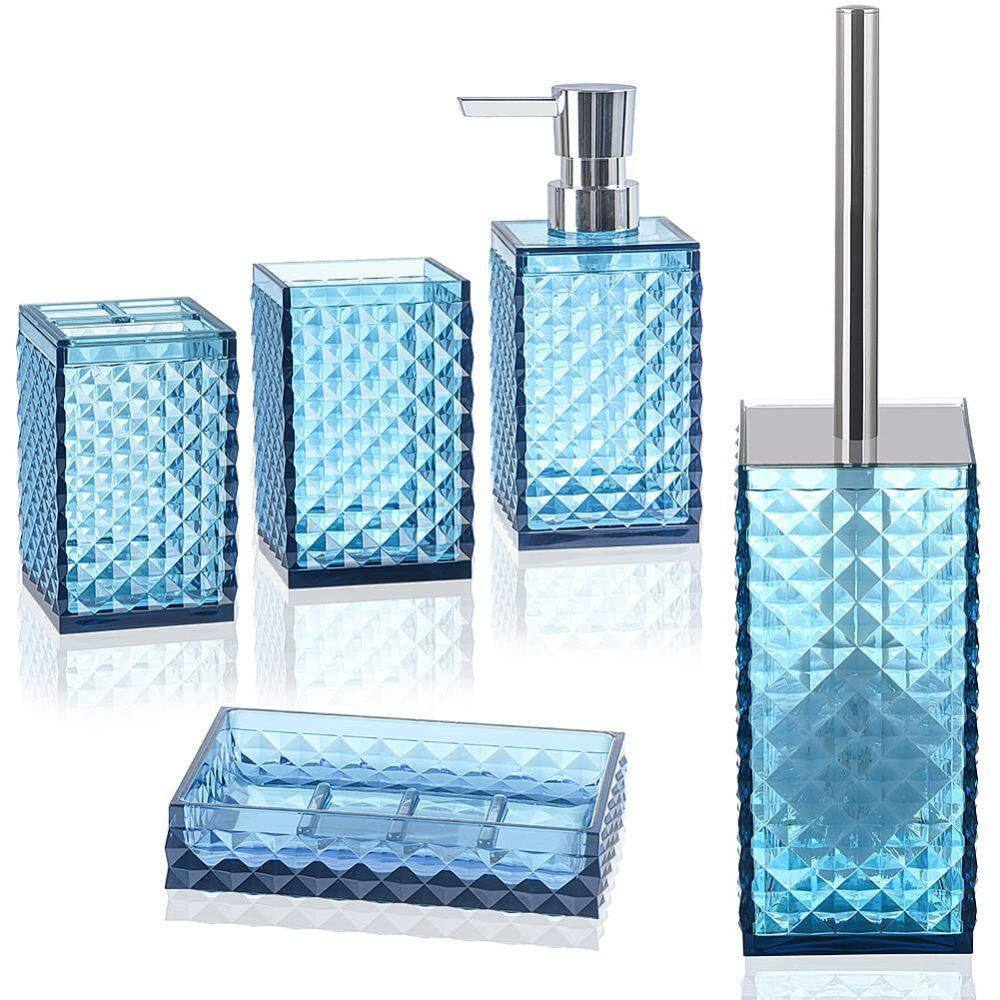 Dracelo 6-Piece Bathroom Accessory Set with Toothbrush HolderToothbrush CupDispenserToilet Brush and HolderSoap Dish in Blue B0B1J9GBG3