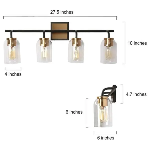 Modern Farmhouse Bathroom Vanity Light Black Gold Cylinder Glass Wall Sconce