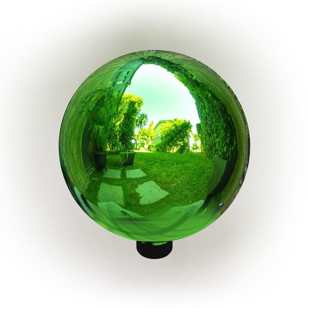 Alpine Corporation 10 in. Dia Indoor/Outdoor Glass Gazing Globe Festive Yard Decor, Green GLB292GN