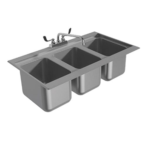 Advance Tabco DBS-3 Bar Sink， Drop-In， 3-Compartment， 38