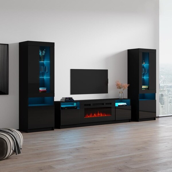 York 02 Electric Fireplace Wall Unit Entertainment Center