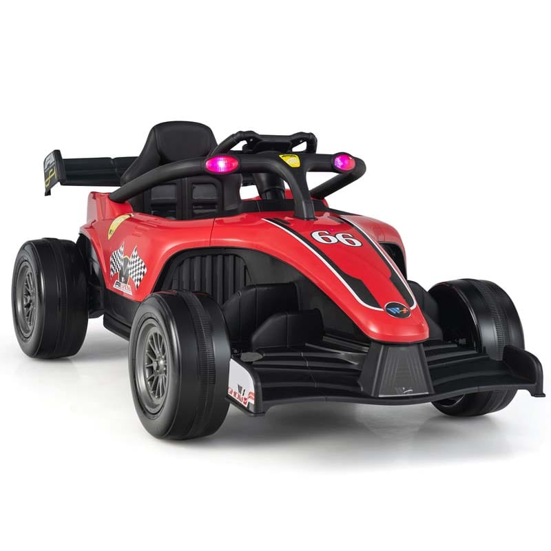 Kids Ride on Formula Racing Car, 12V Battery Powered Electric Racing Truck with Shock Absorbing Wheels