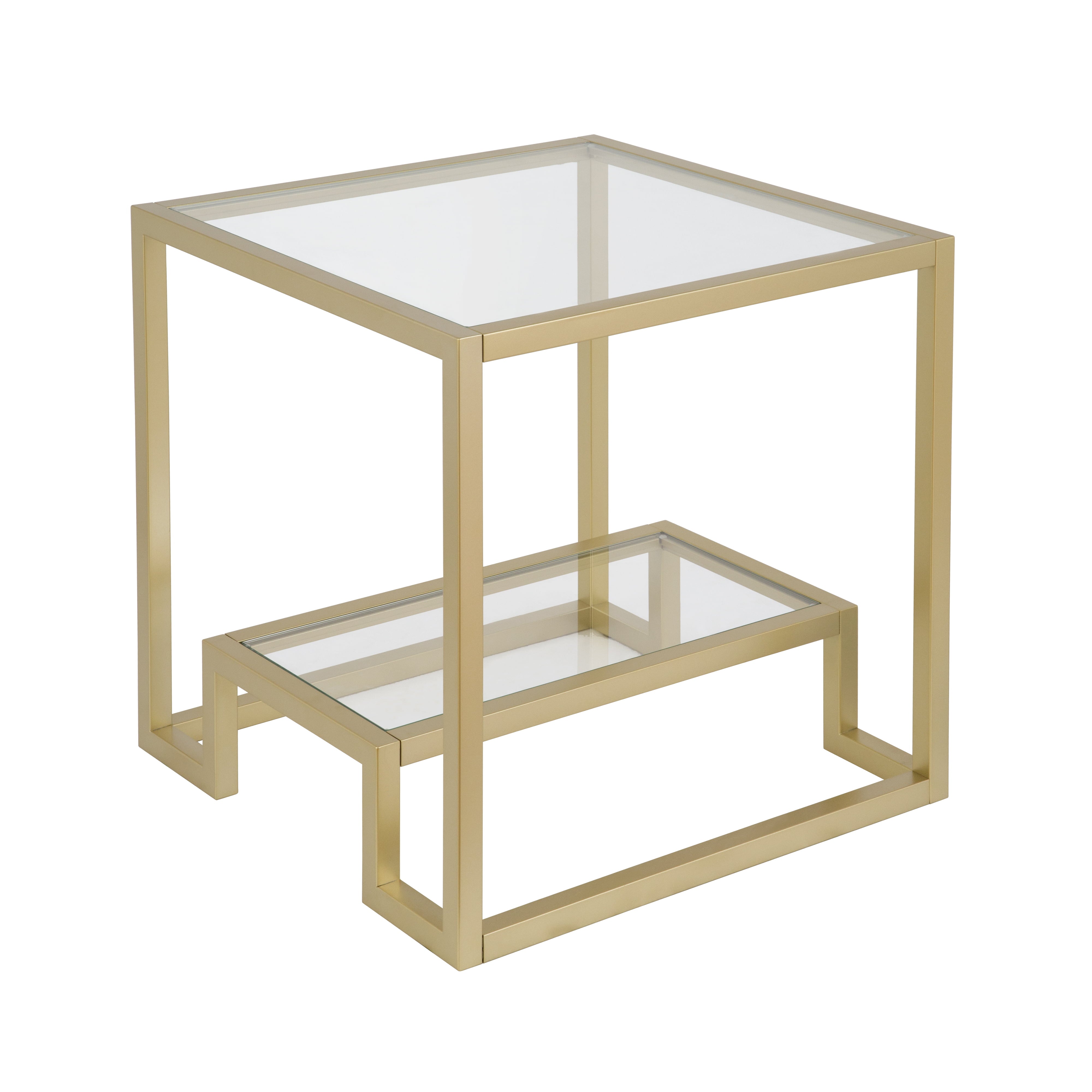 Evelyn&Zoe Contemporary Side Table with Glass Top and Shelf