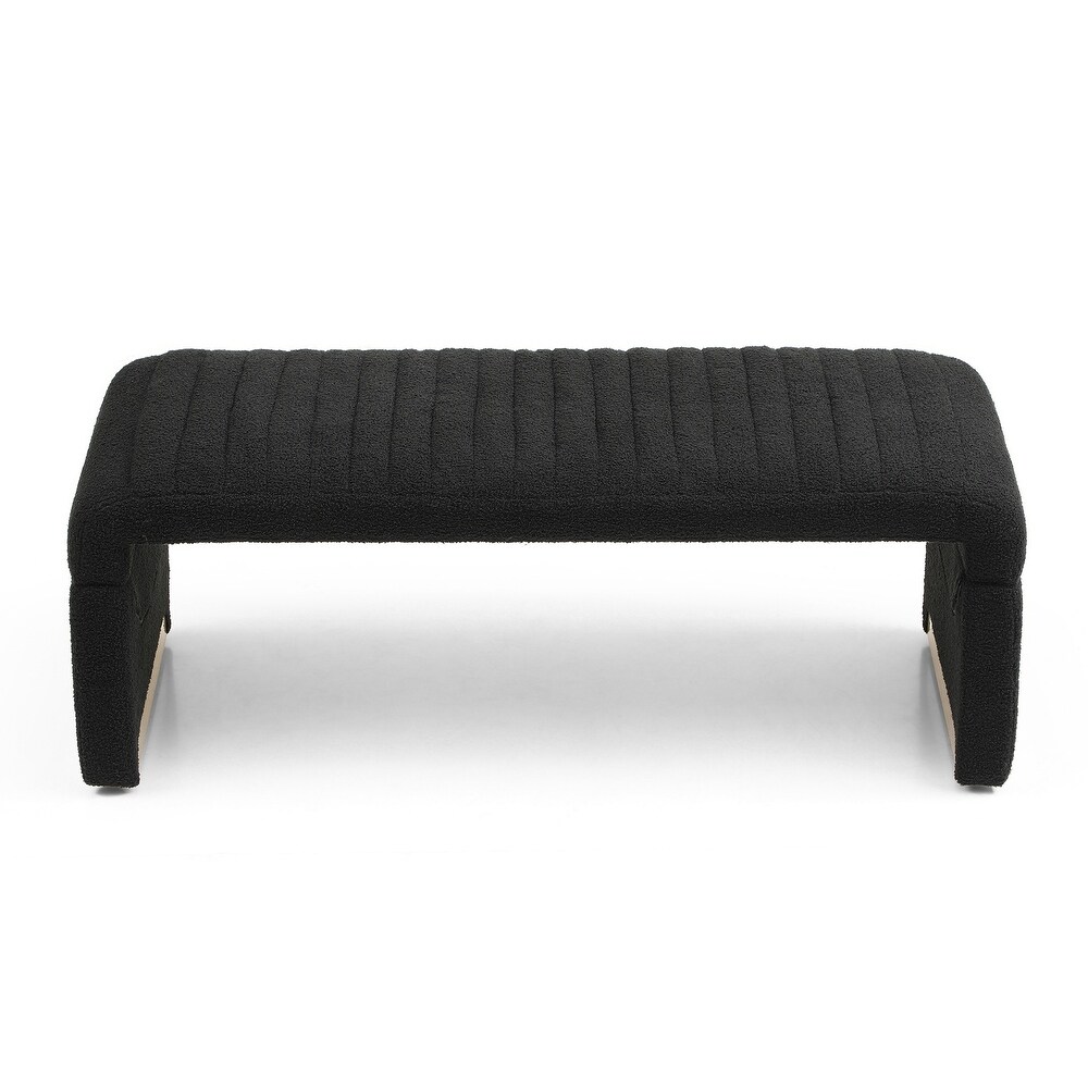 U Shape Arch Bench for Bedroom End of Bed  Upholstered Sherpa Fabric Ottoman Shoe Bench Footrest Stool Accent Bench