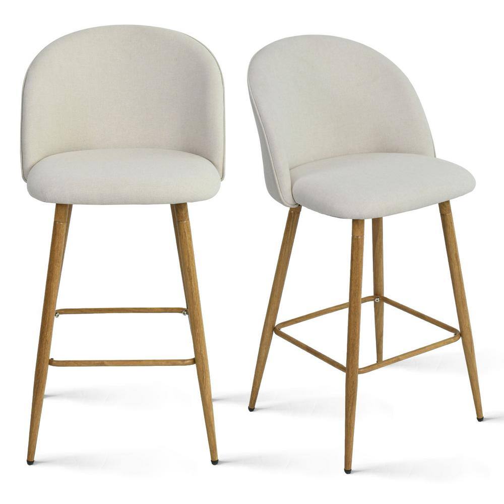 Elevens Upholstered High Back Metal Frame 26 in. Counter Stool (Set of 2) (16.3 in. W x 37.6 in. H) LOLA-MIDBAR-OATMEAL