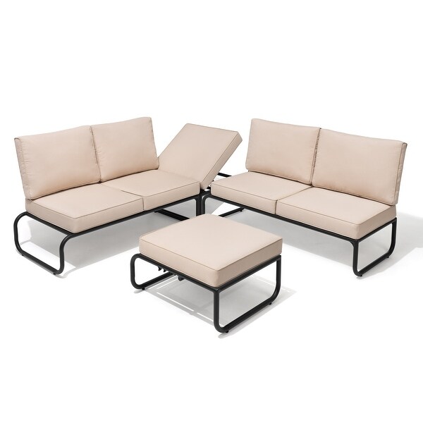 Outdoor Daybed with Cushion and Adjustable Back，Convertible to Patio Conversation Set