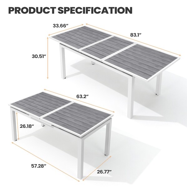 Pellebant Outdoor Aluminum Dining Table Patio Extension Table