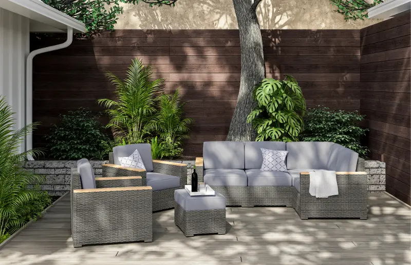 Boca Raton Gray Outdoor 4 Seat Sectional with Armchair Set