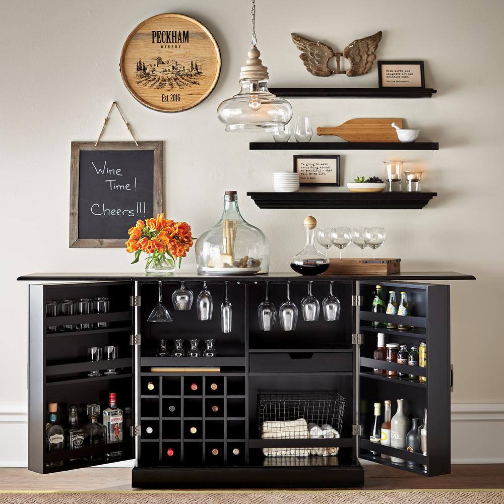 Home Decorators Collection Jamison Black Bar with Expandable Storage SK18215A