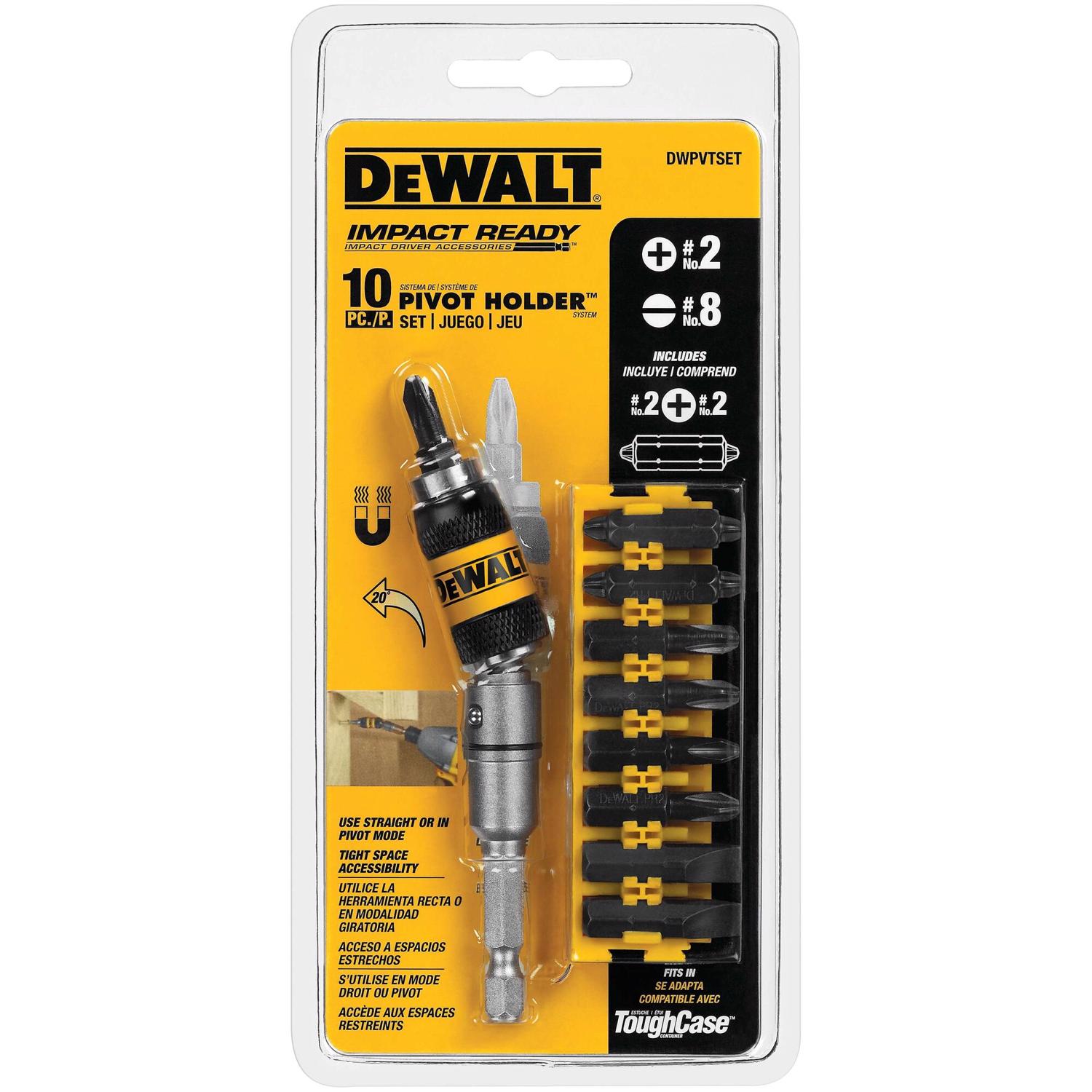 DW Impact Ready Hex 5/16 in. X 3 in. L Pivot Holder Set with Bit Bar Steel 10 pc