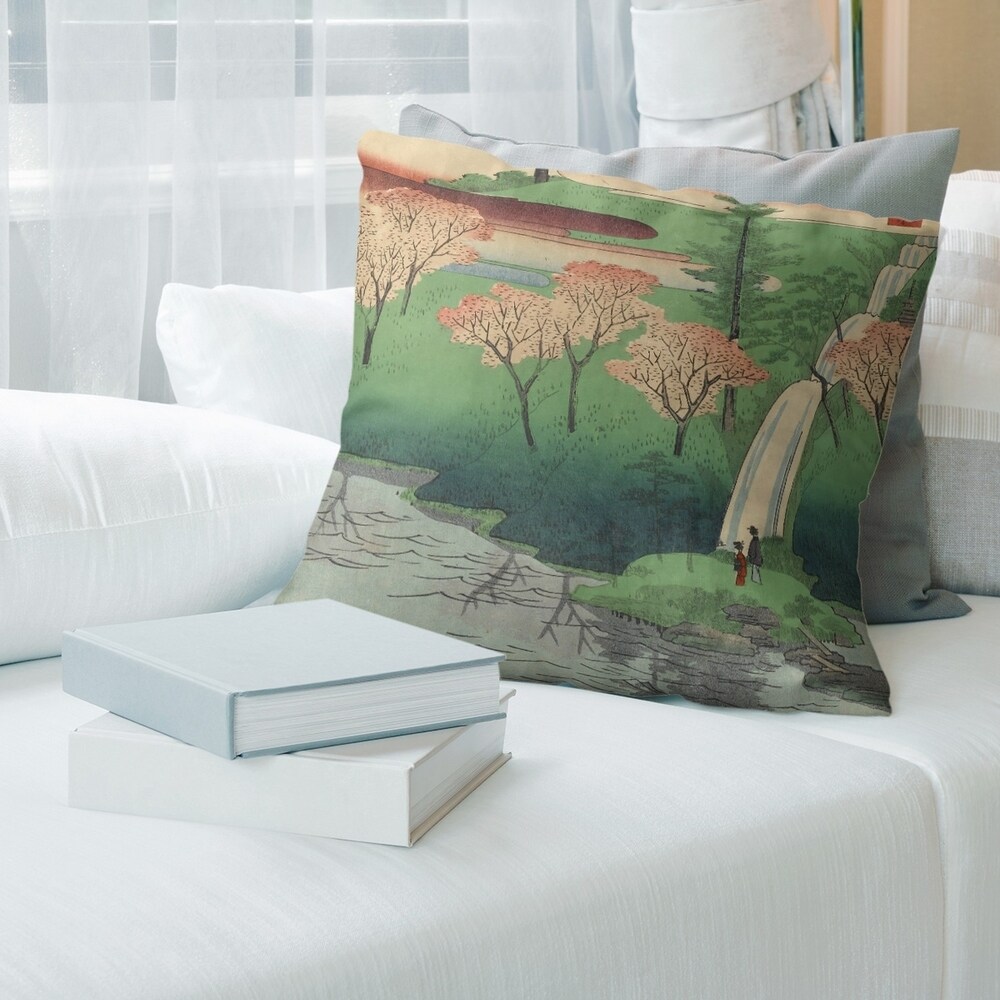 Porch   Den Utagawa Hiroshige 'Chiyogaike Pond' Throw Pillow