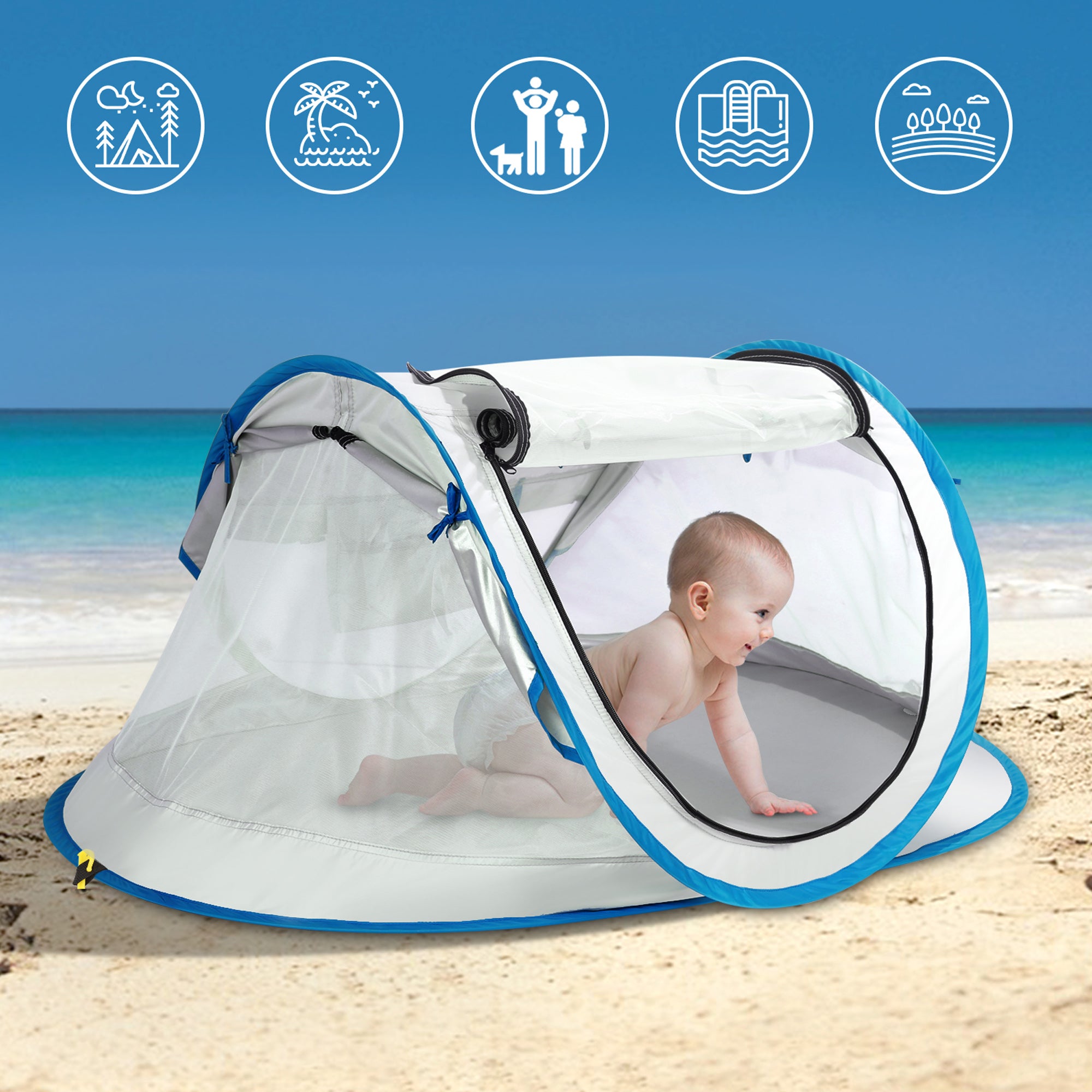 FINATE Baby Beach Tent UPF 50+UV Protection， Waterproof， Breathable and Portable， Pop Up Travel Tent Baby Mosquito Net for Beach， Garden， Camping， Hiking