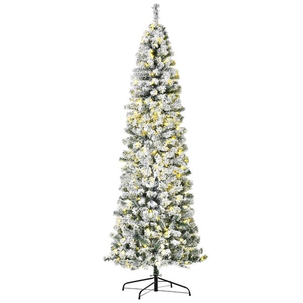 Slim PreLit SnowFlocked Douglas Fir Christmas Tree with Warm White LED Lights and Tips