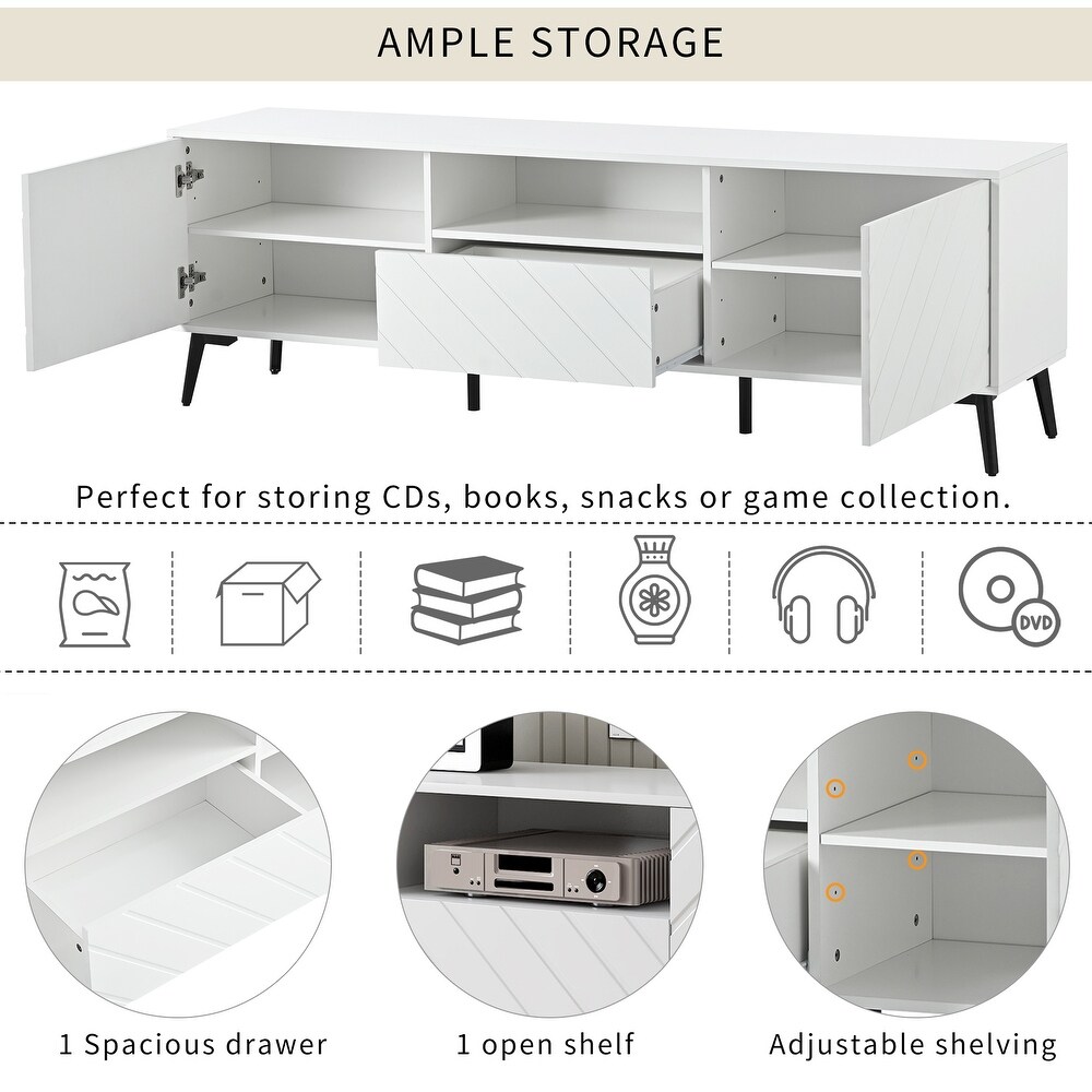 White Modern TV Stand Living Room Media Cabinets for TV Up to 70\