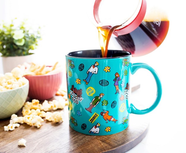 Silver Buffalo Scooby doo Sticker Pattern Ceramic Mug Holds 20 Ounces