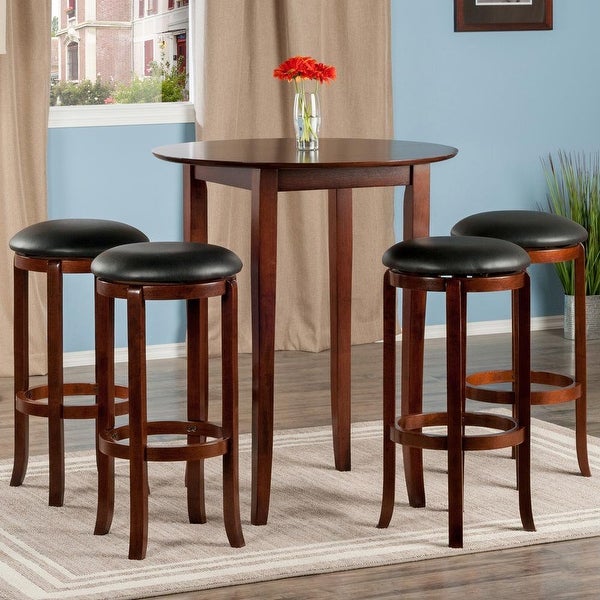 Wood Fiona 5-Pc Pub Set， High Table and 4 Cushion Seat Bar Stools， Walnut Finish