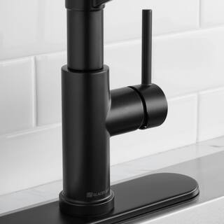 Glacier Bay Gage Single-Handle Spring Neck Pull-Down Sprayer Kitchen Faucet with Soap Dispenser in Matte Black HD67458-1410H