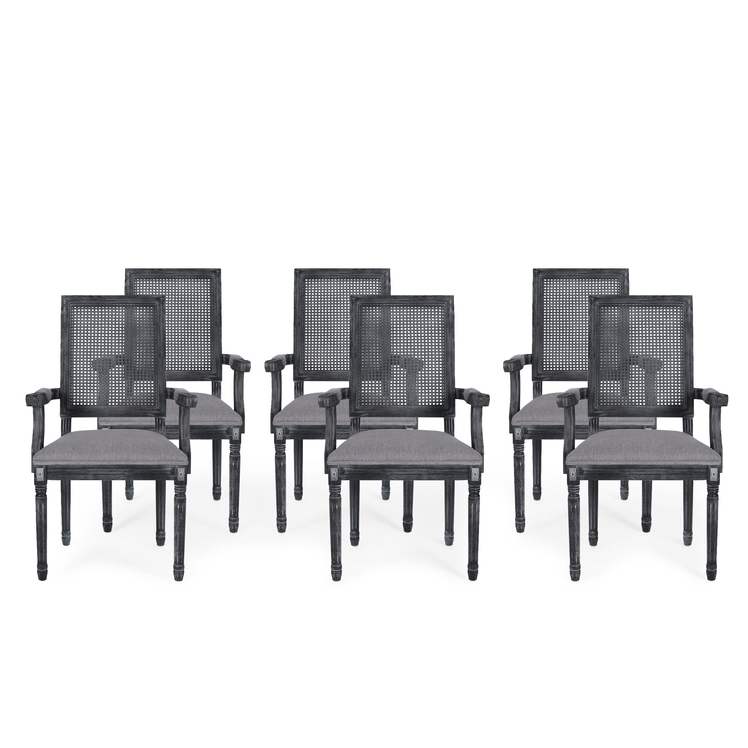 Zentner French Country Upholstered Wood and Cane Upholstered Dining Chairs, Set of 6