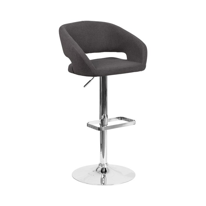 Offex Contemporary Black Fabric Upholstery Adjustable Height Barstool with Chrome Base