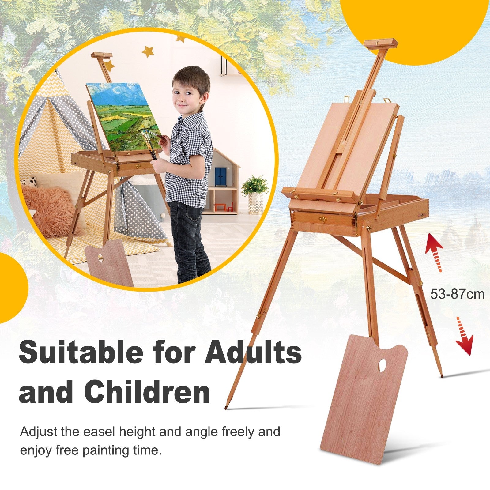 Costzon Wooden French Easel, Portable Folding Art Easel with Sketch Box