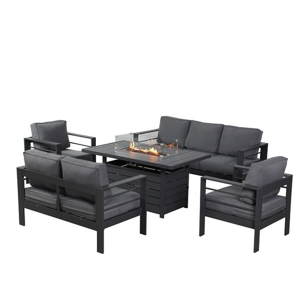 5 Pcs Patio Conversation Set with Propane Firepit