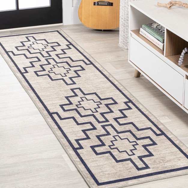 Ashkii Minimalist Medallion Machine washable Area Rug Jonathan Y