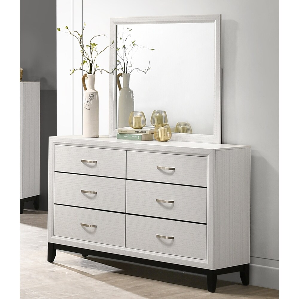 Roundhill Furniture Stout Contemporary Panel Bedroom Set in White Finish with Panel Bed  Dresser  Mirror  2 Night Stands