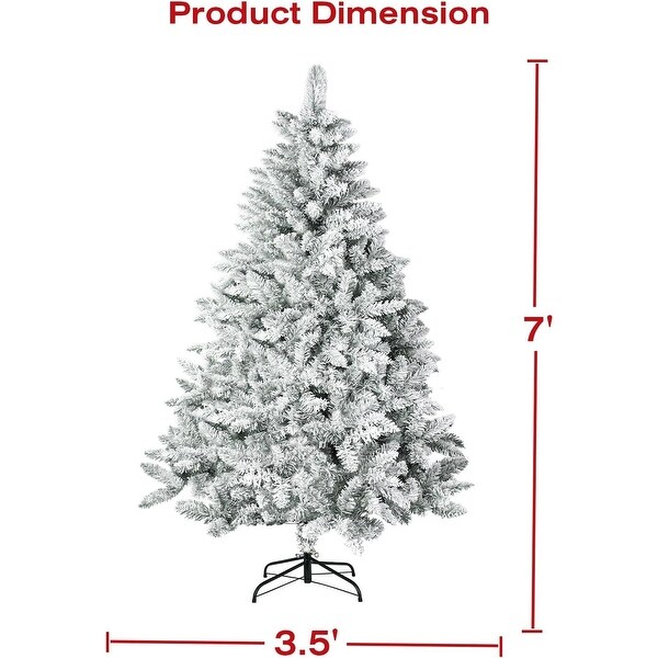 Suncrown 7ft Artificial Xmas Flocked Christmas Tree with Metal Stable Stand Base for Indoor and Outdoor Holiday Decoration