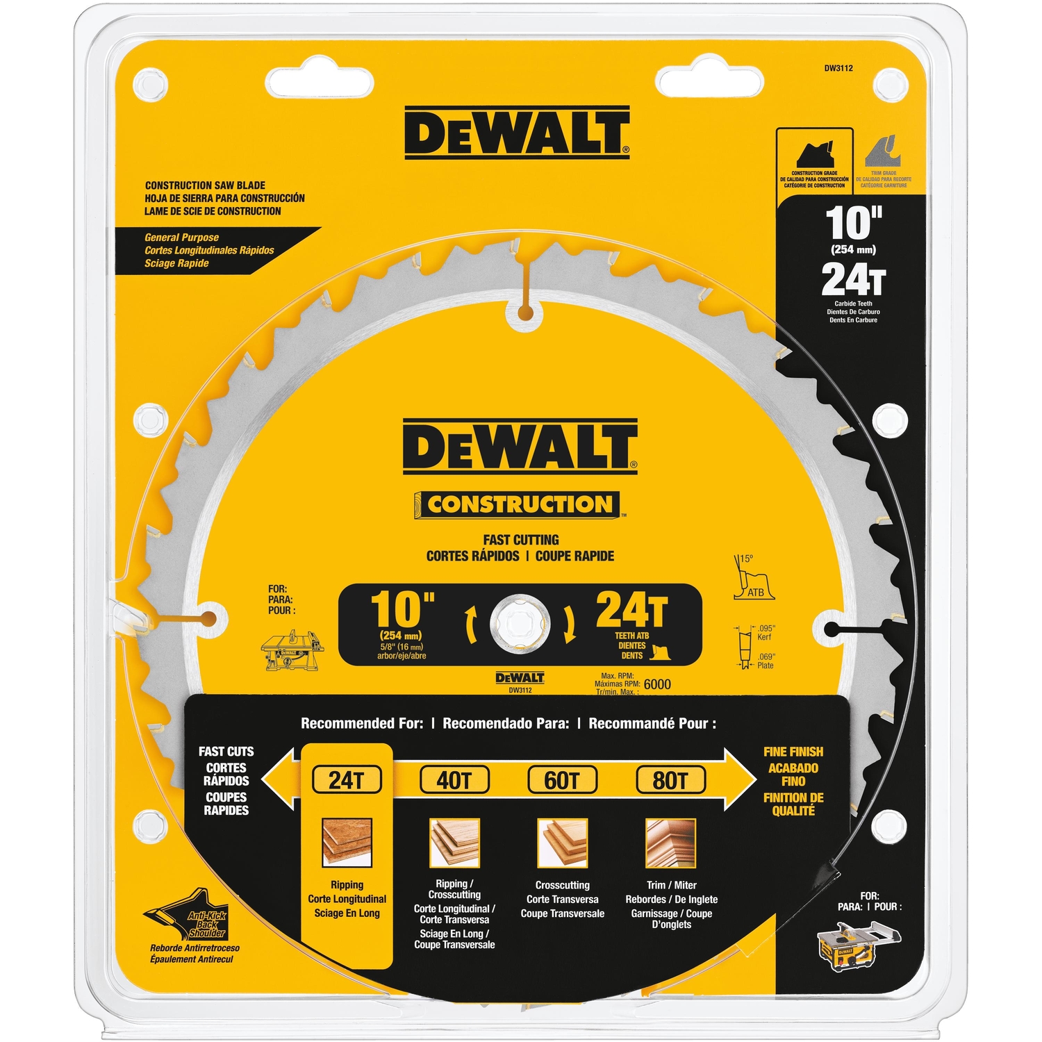 DW 10 in. D X 5/8 in. Carbide Circular Saw Blade 24 teeth 1 pk