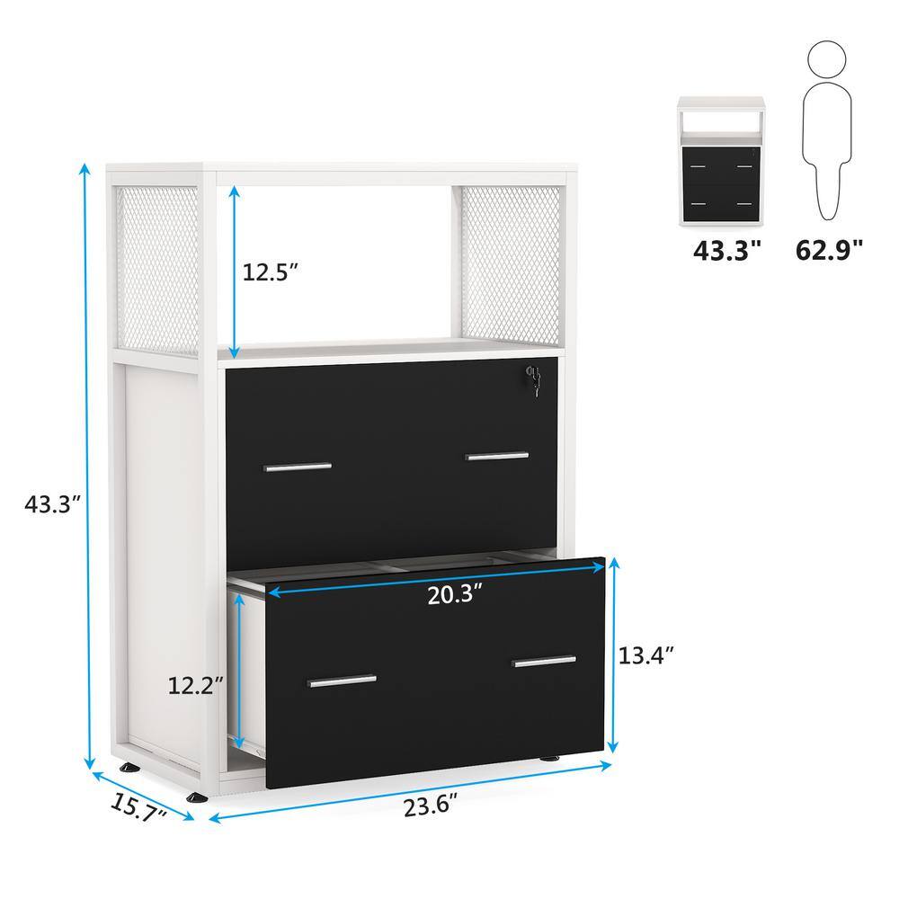 BYBLIGHT Atencio White File-Cabinet with Lock 2-Drawer Open Storage Shelves BB-C0342XF