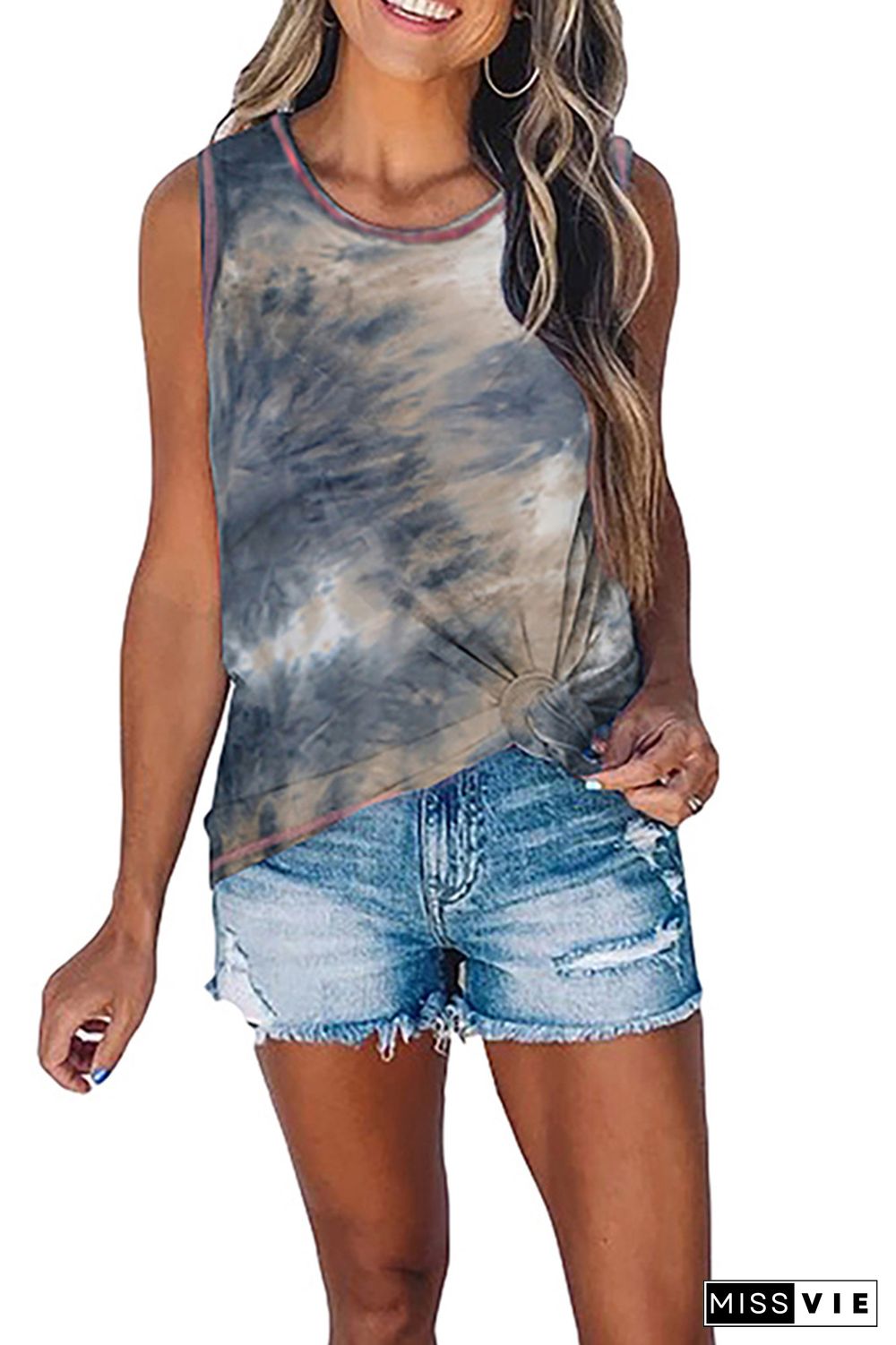 Yellow Tie-Dye Round Collar Tank Top