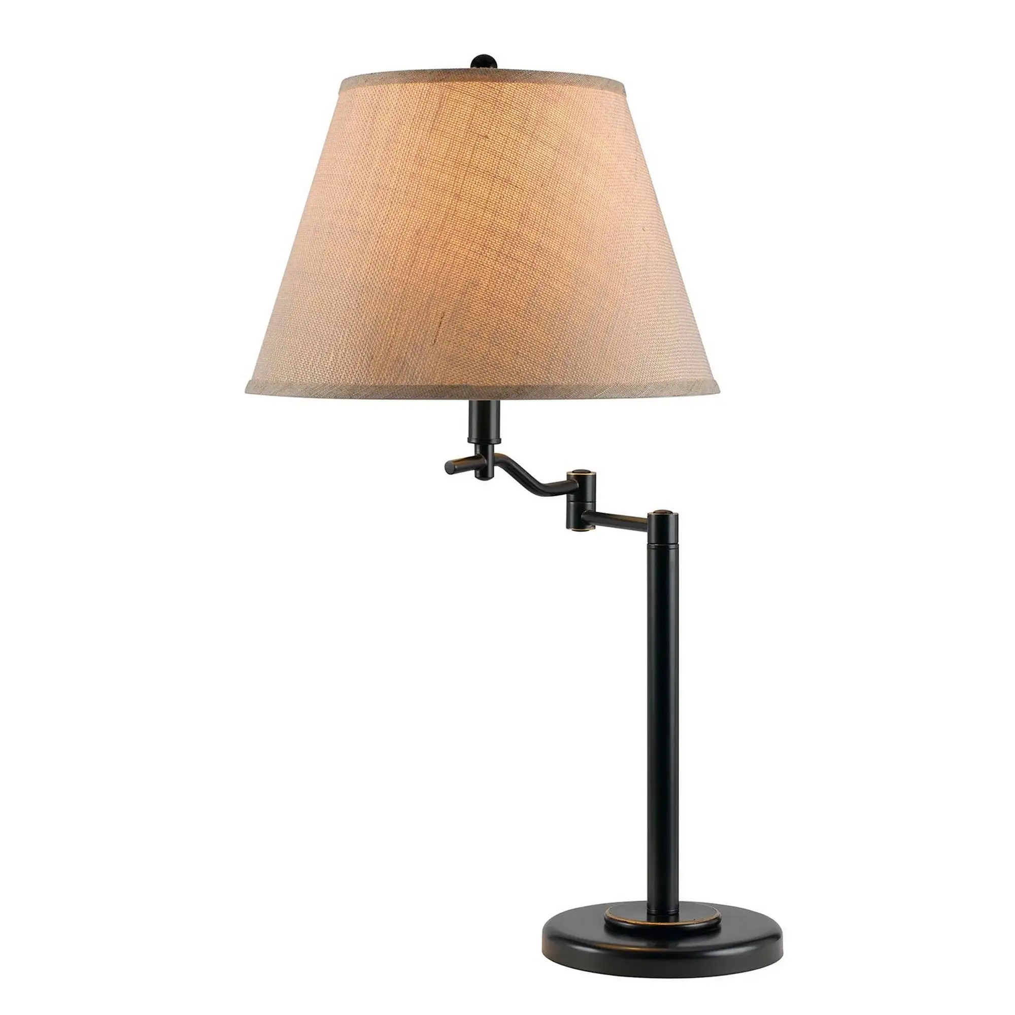 3 Way Metal Body Table Lamp with Swing Arm and Conical Fabric Shade， Black