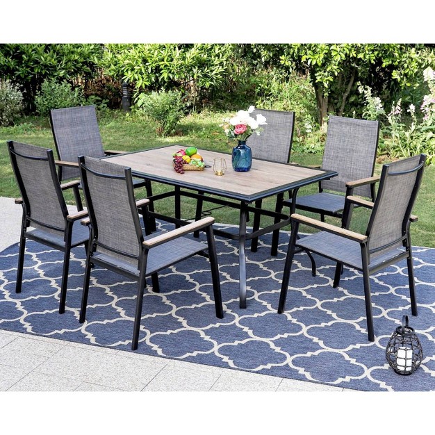 7pc Patio Set With Steel Table amp Aluminum Frame Sling Chairs Captiva Designs