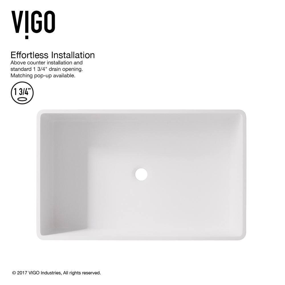 VIGO Magnolia Modern White Matte Stone 21 in. L x 14 in. W x 5 in. H Rectangular Vessel Bathroom Sink VG04010