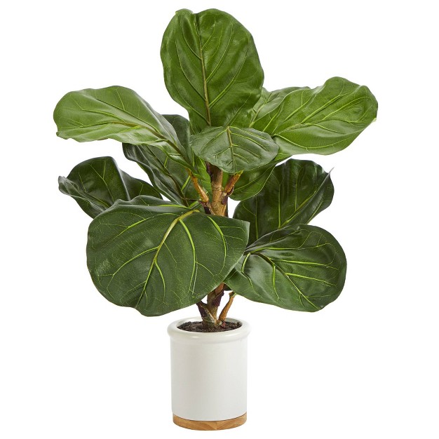 Nearly Natural 21 in Fiddle Leaf Artificial Tree In White Ceramic Planter