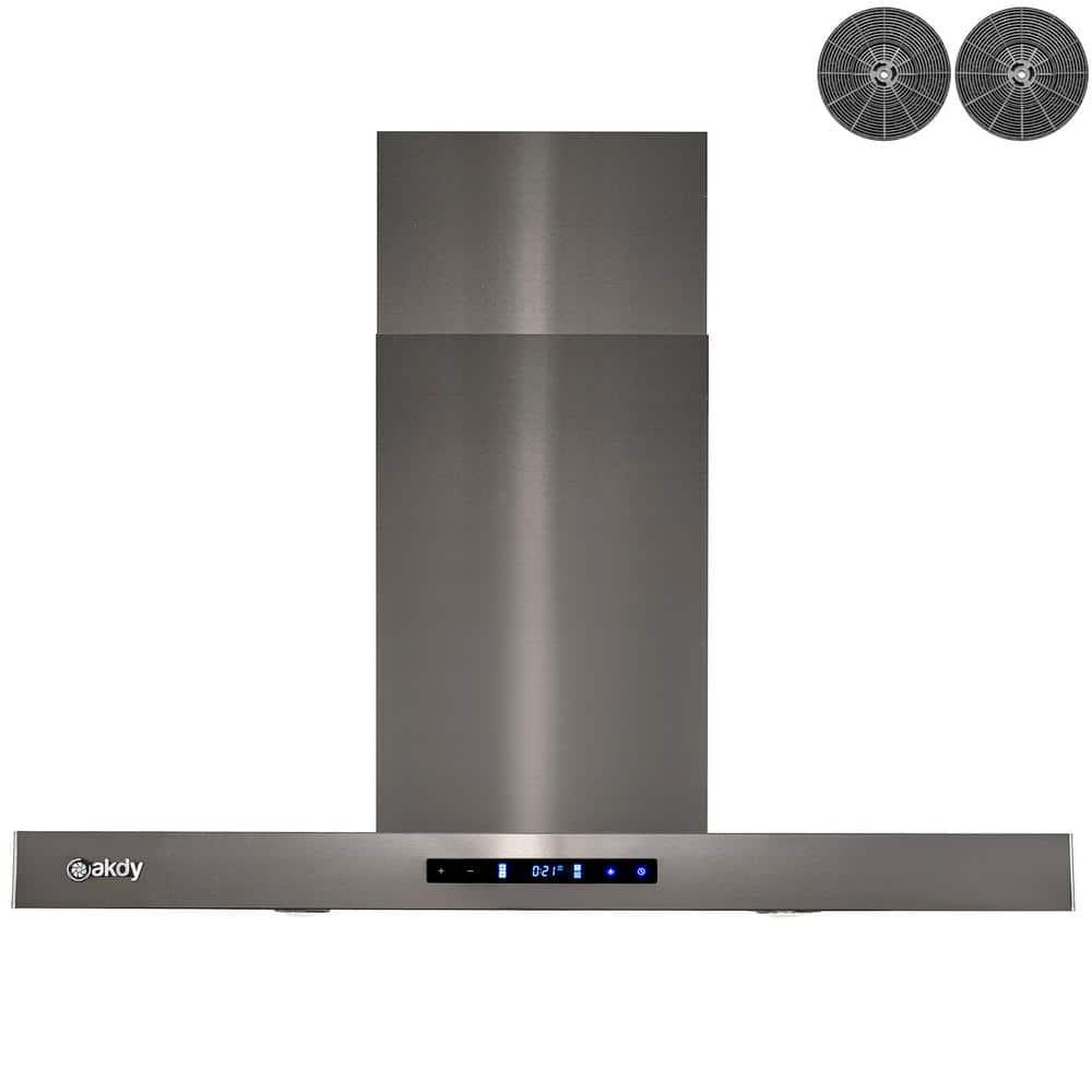 AKDY 36 in 343 CFM Convertible Island Mount Range Hood with Lights and Touch Control in Black Stainless Steel