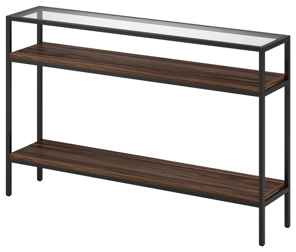 Henn ampHart 47.63 quotBlackened Bronze/Walnut Metal/Glass Console Table   Transitional   Console Tables   by Homesquare  Houzz