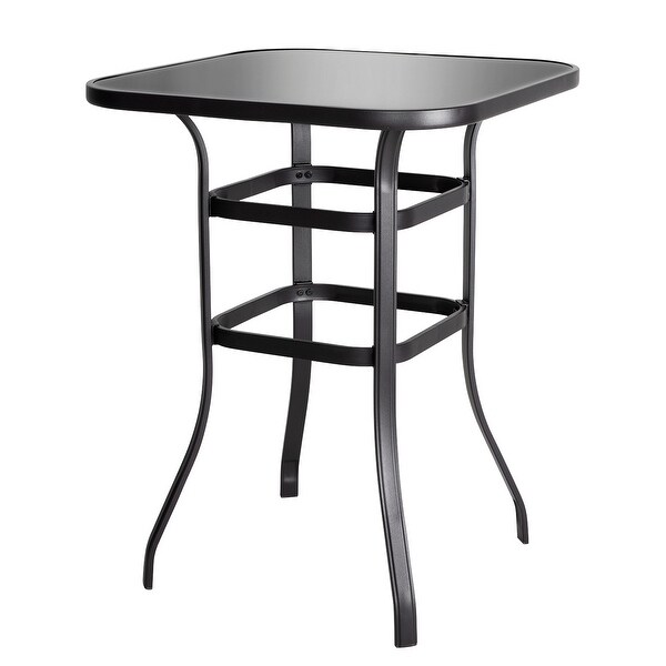 Outdoor 32 Inch Square Bar Table with Silk Screen Glass Tabletop