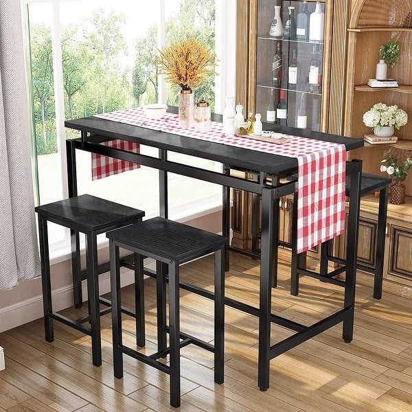 4 - Person Counter Height Dining Set with Wooden Panel and Metal Frame