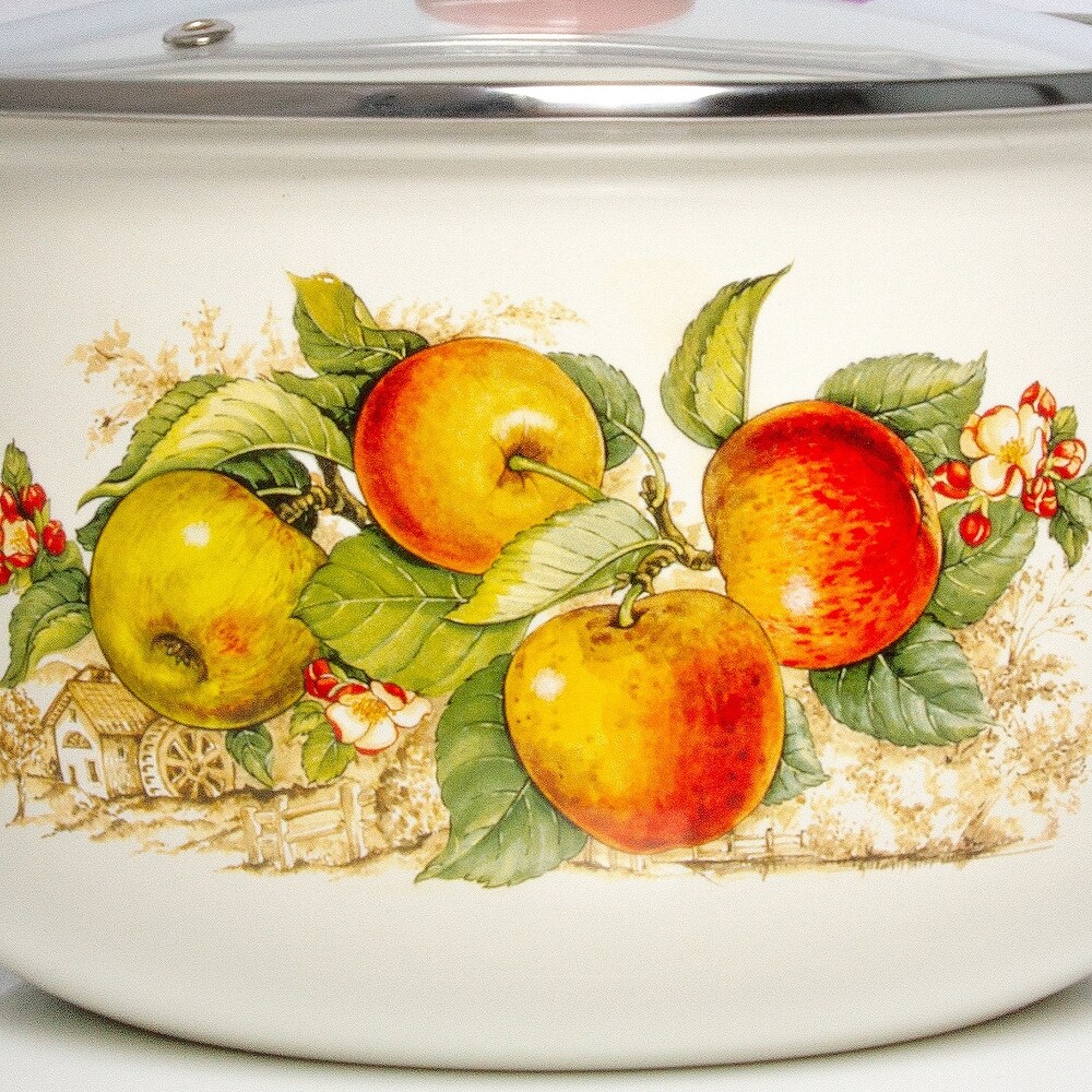 STP Goods Apples Enameled Deep Casserole Set of 3 w/Towel Set
