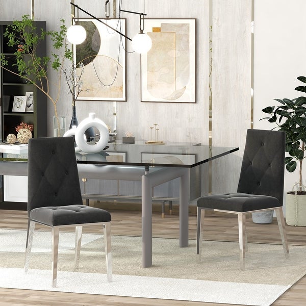 Modern luxury home furniture dinning room chairs chrome legs Dark Grey velvet fabric dining chairs(Set of 2)