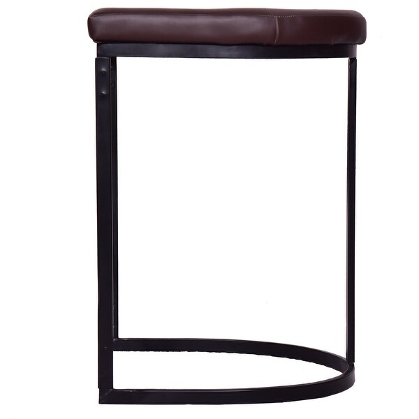 26 Inch Counter Height Stool with Vegan Faux Leather Upholstery， Black Iron Frame， Dark Brown