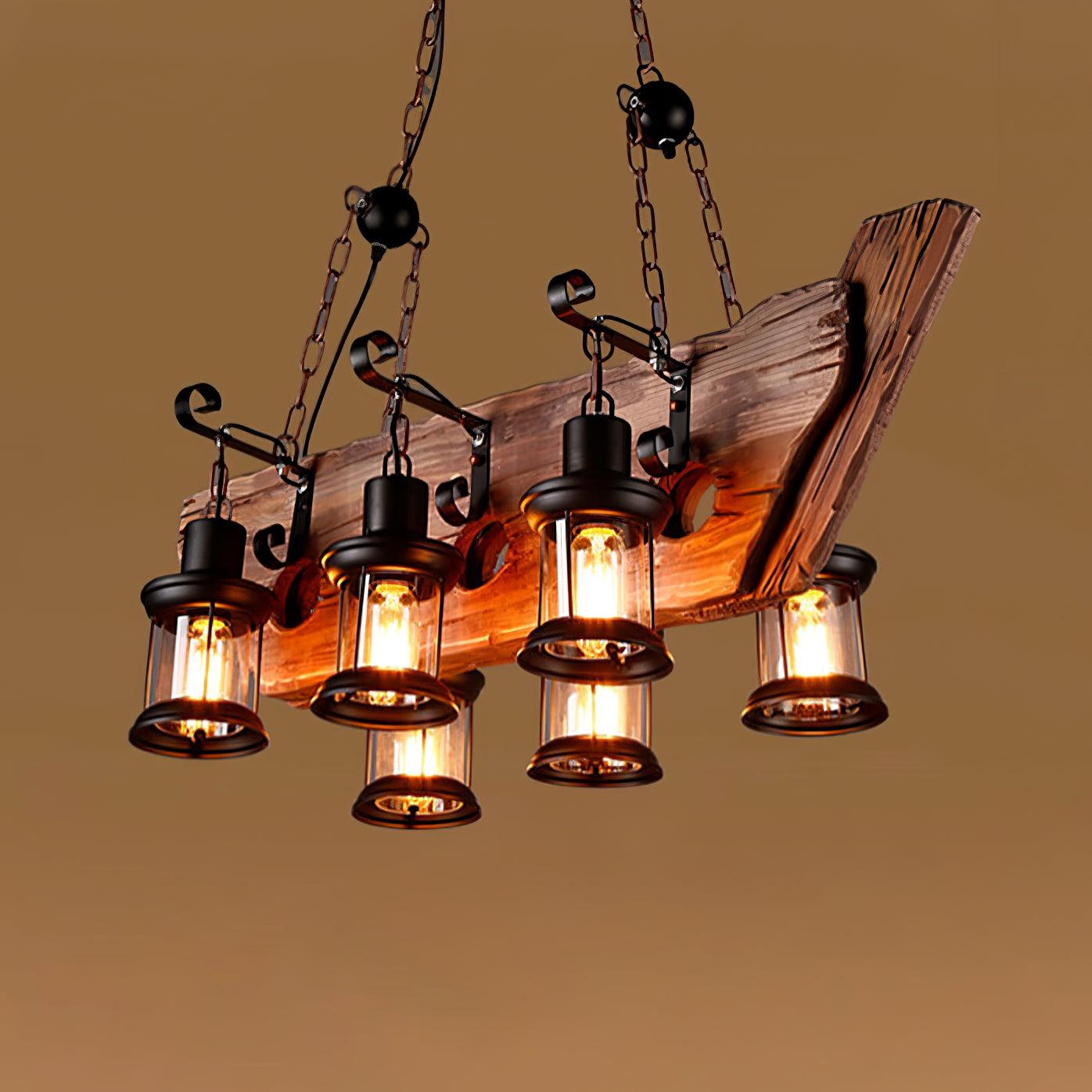 Nautical Industrial Style Wooden Chandelier