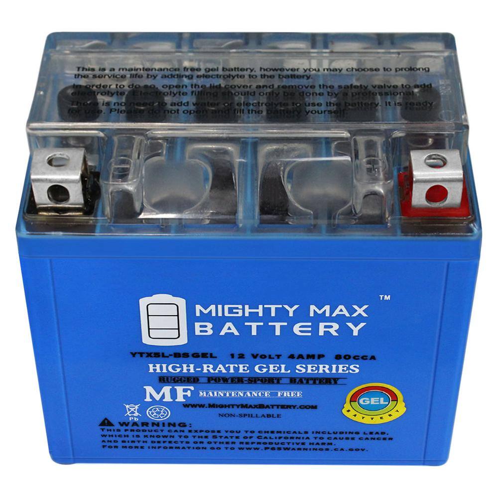 MIGHTY MAX BATTERY 12-Volt 4 Ah 80 CCA GEL Rechargeable Sealed Lead Acid (SLA) Powersport Battery YTX5L-BSGEL