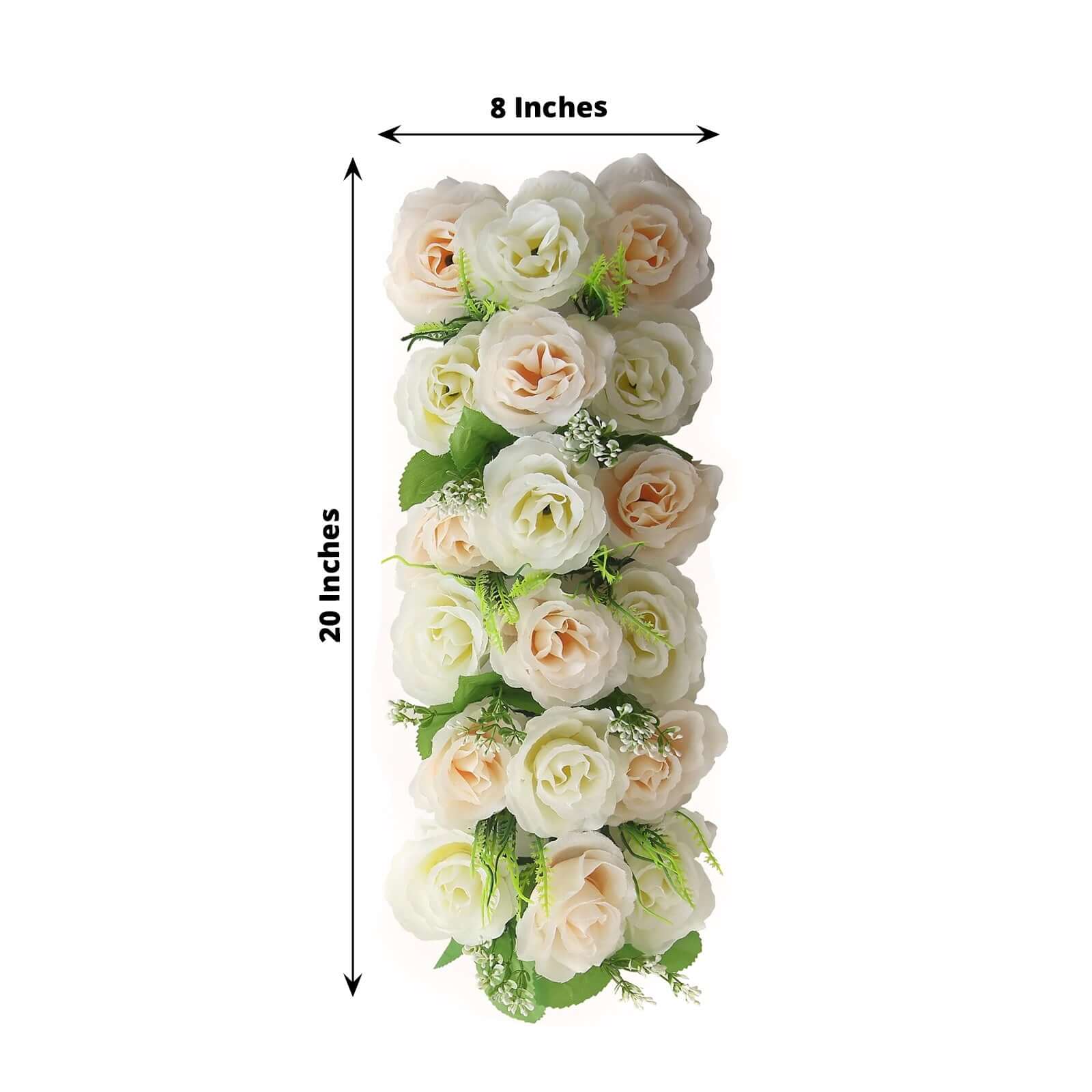 6 Pack Cream Ivory Silk Rose Flower Panel Table Runner, Artificial Floral Arrangements Dining Table Decor - 20