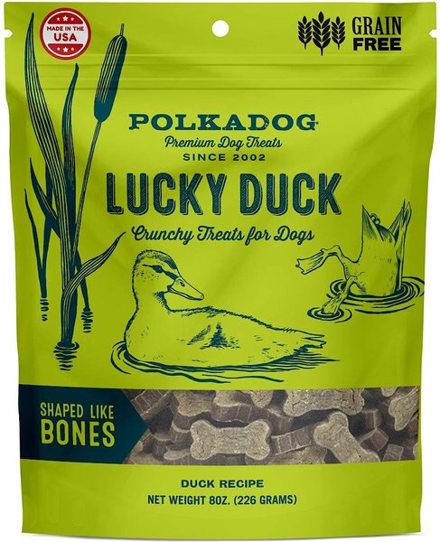 Polkadog Lucky Duck Bone Shaped Dehydrated Dog Treats， 8-oz bag