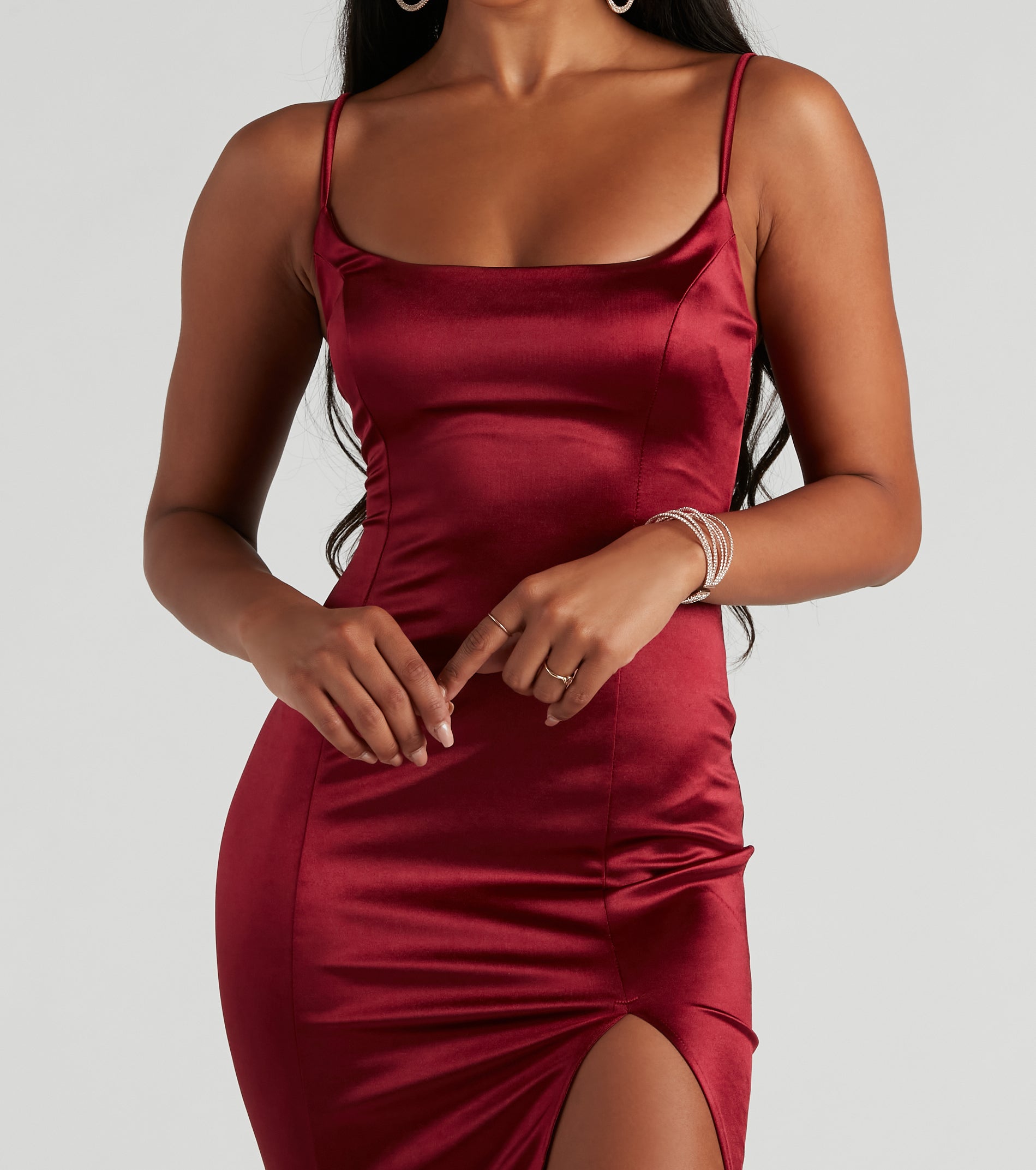 Behold Me Satin Slit Midi Dress